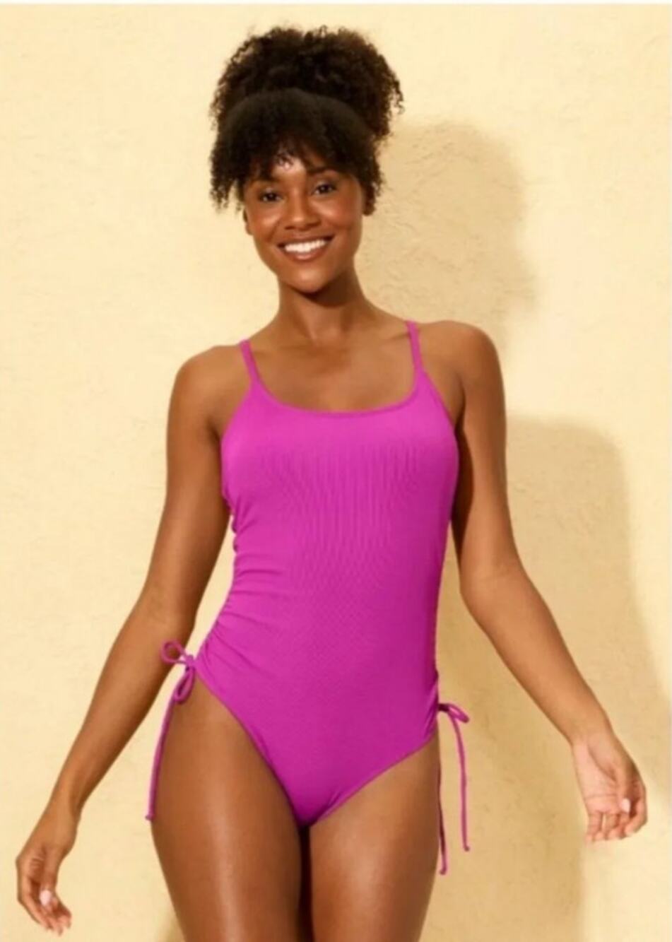 Shade & Shore NEW Women's Size L Ruched-Sides Drawstring One-Piece Swimsuit